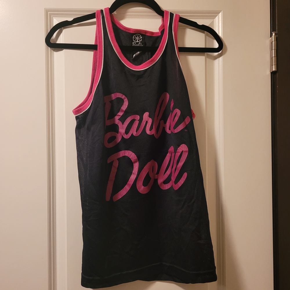 Barbie Women's Black Mesh Tank Top with Pink Accents Size M